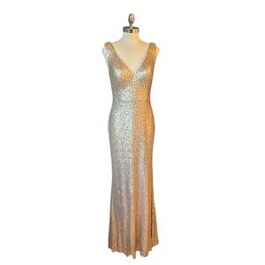 Revelry Gold Sequin Maxi Dress Gown 10
